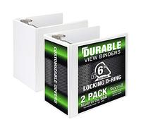 Samsill Durable 6 Inch Binder White D Ring Binder/Customizable Clear View Binder/Bulk Binder 2 Pack/White 3 Ring Binder 6 inch Binders