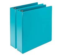 Samsill Durable Fashion Color 3 Ring Binder, 2" Inch Round Rings, Customizable Clear View Binder, 2 Pack - Turquoise
