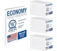 Samsill Economy 0.5 Inch 3 Ring Binder, Made in The USA, Round Ring Binder, Customizable Clear View Cover, White, 24 Pack