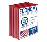 Samsill Economy 0.5 Inch 3 Ring Binder, Made in The USA, Round Ring Binder, Customizable Clear View Cover, Red, 4 Pack (MP48517)