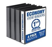 Samsill Economy 1.5 Inch 3 Ring Binder, Made in The USA, Round Ring Binder, Customizable Clear View Cover, Black, 4 Pack (MP48550)