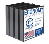 Samsill Economy 1.5 Inch 3 Ring Binder, Made in The USA, Round Ring Binder, Customizable Clear View Cover, Black, 4 Pack (MP48550)
