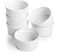Samsle 6 oz Ramekins Set of 6, Porcelain Ramekins Dishes for Creme Brulee,Souffle, Lava Cakes, Pudding, Custard Cups for Baking and Dipping,Oven Safe, White 3.7 inch