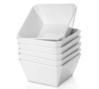 Samsle Porcelain Cereal Bowls, 16 oz Square Serving Bowls Set, 5 Inch White Ceramic Bowls for Salad, Soup, Snack, Dessert and Marmalade, Dishwasher & Microwave Safe, Set of 6
