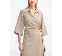 SAMSOE SAMSOE wrap-effect quarter-sleeve midi dress - Neutrals XS