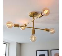 samson 5 light metal semi flush ceiling light in satin brass