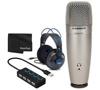Samson C01U PRO USB Studio Condenser Microphone + Professional Studio Headphones + 4 Port USB 2.0 Hub with Individual LED Lit Power Switches - Great Microphone Bundle