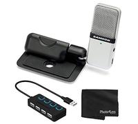 Samson Go Mic Portable Clip-on USB Condenser Microphone (Titanium)- USB 2.0 Hub with Individual LED lit Power Switches + Cleaning Cloth - Deluxe Bundle Great for Podcasting and Field Recording