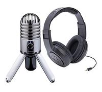 Samson Meteor Mic USB Studio Microphone (Chrome) Bundle With SR350 Stereo Headphones