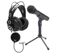 SAMSON Q2U Black Handheld Dynamic USB Microphone Bundle with Pop Filter and Closed Back Over-Ear Headphones (3 Items)