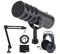 Samson Q9U XLR/USB Dynamic Broadcast Microphone + Professional Studio Reference Headphones + Mic Boom Arm + Mic Cable + Cloth - Top Value Bundle