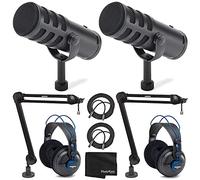 SAMSON Q9U XLR/USB Dynamic Broadcast Microphone x2 + Professional Studio Reference Headphones x2+ Mic Boom Arm x2 + Mic Cable x2 + Cloth - Top Value Bundle