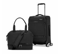 Samsonite Apex XLT 2-Piece Softside Luggage Set Black Cabin Spinner & Weekender Bag with StackIt Strap and Drop-Bottom Compartment