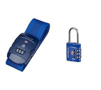 Samsonite Global Travel Accessories Luggage Strap with Integrated Three Dial TSA Combilock, 190 cm & Global Travel Accessories Three Dial TSA Combilock, 7 cm, Blue (Midnight Blue)