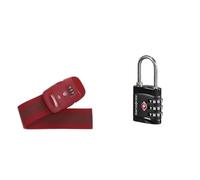 Samsonite Global Travel Accessories Luggage Strap with Integrated Three Dial TSA Combilock, 190 cm, Red & Global Travel Accessories Three Dial TSA Combilock, 7 cm, Black