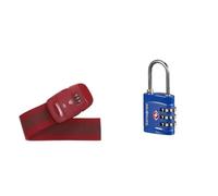 Samsonite Global Travel Accessories Luggage Strap with Integrated Three Dial TSA Combilock, 190 cm, Red & Global Travel Accessories Three Dial TSA Combilock, 7 cm, Blue (Midnight Blue)