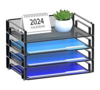 Samstar 4 Pack Stackable Letter Paper Tray, Desk File Organizer Paper Sorter for Letter/A4 Size Folders Documents, Mesh Made