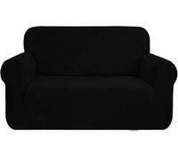 SAMSTEX Stylish Sofa Cover Stretch 1-Piece Sofa Slipcovers High Stretch Sofa Covers 2 Seater Thick Soft Loveseat Sofa Protector Machine Washable Non Slip Couch Covers (2 Seater, Black)