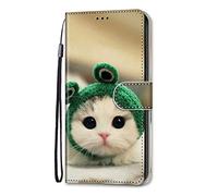 Samsung A32 5G Case, 3D Shockproof Galaxy A32 5G Premium PU Leather Flip Wallet Cover with Magnetic Stand Card Holder Money Pouch Folio TPU Bumper Protective Phone Case for Samsung A32 5G Frog Cat
