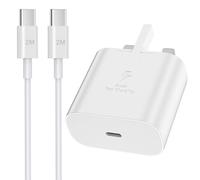 Samsung Fast Charge Plug and Cable 2M, Samsung USB C Charger with USBC to Type C Charging Lead for Galaxy S25 S24 S23 S22 S21 S20 A56 A55 A54 A53 A52 A32 A34 A33 A35 A36 A17 A16 A22 A23 A25 A26
