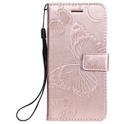 Samsung Galaxy A03S Case Shockproof PU Leather Flip Phone Cover Butterfly with Stand Magnetic Card Holder Slot Folio Soft TPU Bumper Protective Case for Samsung A03S Wallet Case Rose Gold