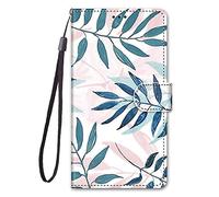 Samsung Galaxy A03S Case Shockproof PU Leather Flip Wallet Case with Magnetic Card Holder Soft Silicone Bumper Book Stand View Phone Cover Compatible for Samsung A03S Case, Green Leaf