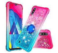 Samsung Galaxy A10 Phone Case with Ring Holder for Girls Glitter Gel Girly Cover Clear Sparkly Fun Liquid Crystal Soft Silicone Shockproof Protective Case for Samsung Galaxy A10 Pink & Light Blue