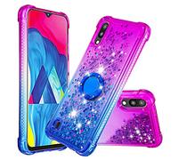 Samsung Galaxy A10 Phone Case with Ring Holder for Girls Glitter Gel Girly Cover Clear Sparkly Fun Liquid Crystal Soft Silicone Shockproof Protective Case for Samsung Galaxy A10 Purple & Blue