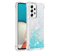 Samsung Galaxy A13 4G Case Bling, Girly Shiny Glitter Sparkle Quicksand Floating Liquid Clear Transparent Soft TPU Silicone Protective Bumper ShockProof Phone Cover for Samsung A13 4G, Light Blue