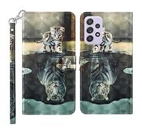 Samsung Galaxy A13 4G Phone Case, Shockproof 3D Art PU Leather Flip Wallet Cases with Magnetic Kickstand Money Pouch Folio TPU Bumper Gel Protective Cover for Samsung Galaxy A13 4G Cat & Tiger