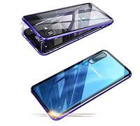 Samsung Galaxy A40 Case Magnetic Adsorption Metal Bumper Frame Transparent Tempered Glass Full Body Screen Front and Back 360 Degrees Protection Case Ultra Slim One-Piece Design Cover,Purple