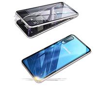Samsung Galaxy A40 Case Magnetic Adsorption Metal Bumper Frame Transparent Tempered Glass Full Body Screen Front and Back 360 Degrees Protection Case Ultra Slim One-Piece Design Cover,Silver