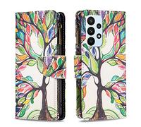 Samsung Galaxy A53 5G Case Multi-functional Shockproof Flip Zipper Pocket PU Leather Wallet Case with Magnetic TPU Bumper Folio Back Cover Protective Phone Case for Samsung A53 5G The Tree of Life