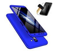 Samsung Galaxy A6 2018 Case, Laixin 360° Full Body PC Protective Skin Cover with Tempered Glass Screen Protector Film Anti-fingerprint Shockproof Plastic Hard Phone Shell (Blue)