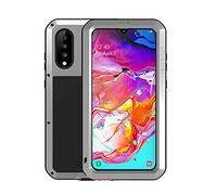 Samsung Galaxy A70 Shockproof Case, Love Mei Heavy Duty Cover Metal Aluminum Tempered Gorilla Glass Water Resistant Dirtproof Protective Case for New Galaxy A70 (A70, Silver)