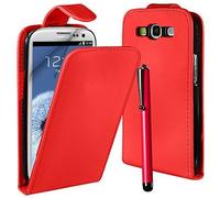 Samsung Galaxy S Duos 2 GT-S7582 Dual SIM Premium PU Leather Top Flip Skin Case Cover with Capacitive Stylus Touch Screen Pen, Screen Protector and Polishing Cloth - Red