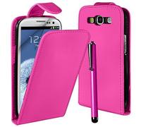 Samsung Galaxy S Duos 2 GT-S7582 Dual SIM Premium PU Leather Top Flip Skin Case Cover with Capacitive Stylus Touch Screen Pen, Screen Protector and Polishing Cloth - Hot Pink