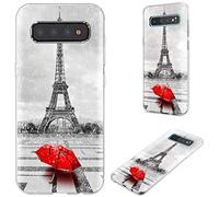 Samsung Galaxy S10 Plus Case, VoMotec Full Protective Anti-Scratch Slim Flexible Soft TPU Silicone Back Cover Phone Cases for Samsung Galaxy S10 Plus S10+, France Paris Eiffel Tower Rain Red Umbrella