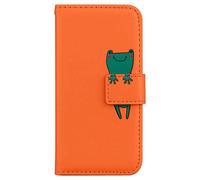 Samsung Galaxy S20 FE 2022 Case - Animal Pattern Flip Wallet PU Leather Cute Case With Kickstand Magnetic Clasp 3 Card Holder - Orange & Frog