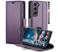 Samsung Galaxy S21 FE 5G Phone Case, Wallet Case with Card Holder RFID Blocking Kickstand Magnetic, Leather Flip Phone Cover Case Wallet for Samsung Galaxy S21 FE 5G 6.4 Inch (Fashion Purple)