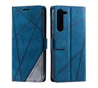 Samsung Galaxy S23 Plus 5G Case, Shockproof Premium Leather Stand Notebook Wallet Phone Case Flip Folio TPU Bumper Magnetic Protective Cover for Samsung S23+ Plus with Card Holder Photo Slots, Blue