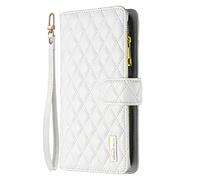 Samsung Galaxy S24 FE Case, Zipper Flip Wallet Shockproof PU Leather Case for Women Girls with Zip Pocket Magnetic Clasp Viewing Kickstand Card Holder Cover for Samsung Galaxy S24 FE, White