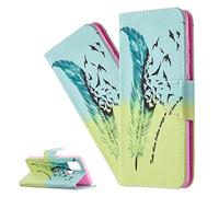 Samsung Galaxy S24 Ultra Phone Case Galaxy S24 Ultra Cover Shockproof Blue Yellow Feather PU Leather Flip Wallet Case Magnetic Stand Card Slot Folio Bumper Case for Galaxy S24 Ultra, BF A Feather