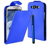 Samsung Galaxy S4 i9500 Premium PU Leather Top Flip Skin Case Cover with Capacitive Stylus Touch Screen Pen, Screen Protector and Polishing Cloth - Dark Blue