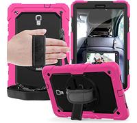 Samsung Galaxy Tab A 10.5 2018 T590 T595 Shockproof Case Built in Screen Protector, Heavy Duty Rugged Cover 360 Rotating Stand Cover with Hand Strap & Shoulder Strap (Rose)