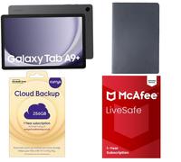Samsung Galaxy Tab A9+ 11" Tablet (64 GB), Starter Kit, Cloud Backup (256 GB, 1 Year) & LiveSafe with new Scam Detector (1 Year, Unlimited devices) Bundle, Silver/Grey