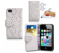 Samsung Galaxy Young 2 / SM-G130 Diamond Bling Glitter PU Leather Wallet Flip Case Cover in WHITE with Capacitive STYLUS Touch Screen Pen, Screen Protector and Polishing Cloth