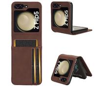 Samsung Galaxy Z Flip 5 5G Phone Case, Premium Leather Folio Flip Wallet Cover with Credit Card Pocket ID Slots Magnetic Stand Shockproof Protective Cover Case for Samsung Galaxy Z Flip 5 5G, Brown