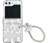 Samsung Galaxy Z Flip 6 5G Case with Strap, Protective Clear Cute Bumper Case, Luxury Wrist Bracelet Sparkle Glitter Bling PC Case Shockproof Cover for Samsung Z Flip 6