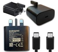 Samsung Genuine Galaxy S22 / S22 Plus / S22 Ultra 5G 25W Fast Charging Type C to Type C Mobile Phone UK Mains Plug Wall Adapter Charger & Cable (EP-TA800UBE + EP-DA705BBE) - Black